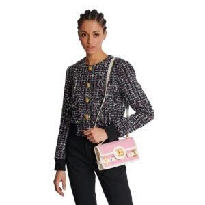 BALMAIN BUZZ SHOULDER 24 CANVAS AND LEATHER BAG