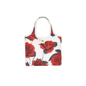 BALMAIN CANVAS B-ARMY MINI GROCERY BAG WITH A ROSES PRINT