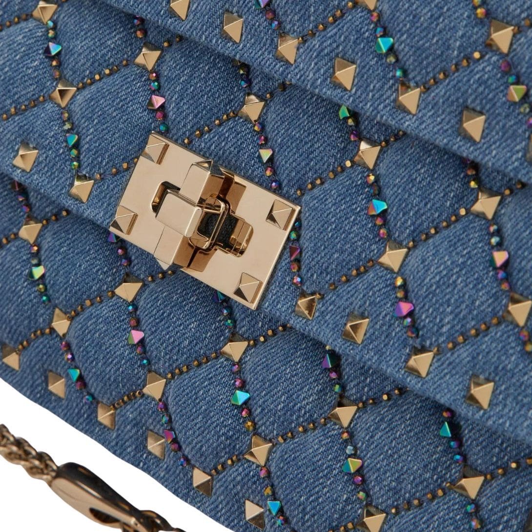 VALENTINO GARAVANI SMALL ROCKSTUD SPIKE EMBROIDERED DENIM BAG - Image 7