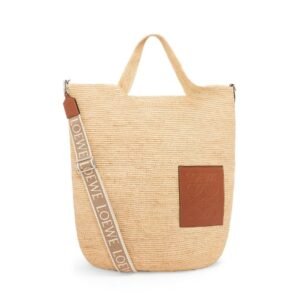 LOEWE LARGE SLIT BAG IN RAFFIA AND CALFSKIN