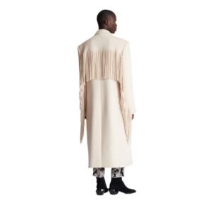 BALMAIN UNISEX LONG FRINGED WOOL AND CASSHMERE COAT