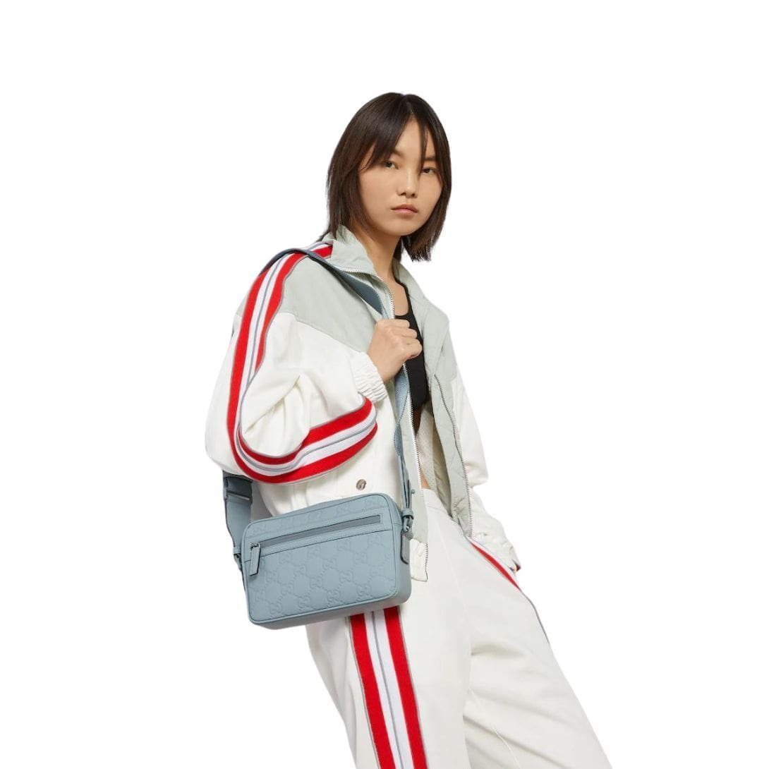 GUCCI GG RUBBER EFFECT CROSSBODY BAG IN LIGHT BLUE - Image 8