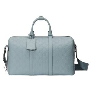 GUCCI GG RUBBER EFFECT MEDIUM DUFFLE BAG IN LIGHT BLUE LEATHER