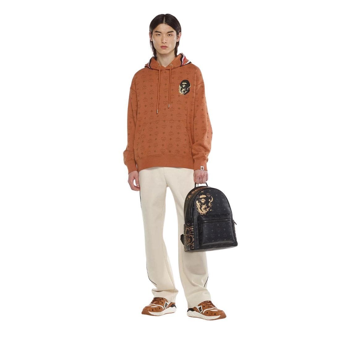 MCM SMALL-MEDIUM X BAPE STARK BACKPACK IN VISETOS BLACK - Image 7