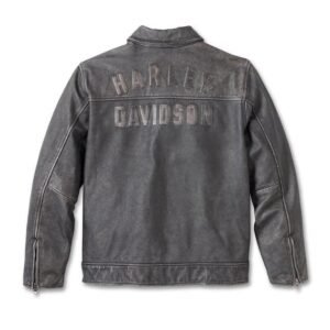 HARLEY DAVIDSON MENS GAS AND OIL LEATHER JACKET WASHED BLACK