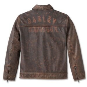 HARLEY DAVIDSON MENS GAS AND OIL LEATHER JACKET BROWN