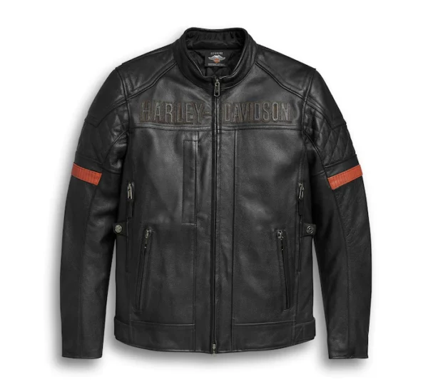 HARLEY DAVIDSON MEN'S VANOCKER WATERPROOF TRIPLE VENT SYSTEM LEATHER JACKET