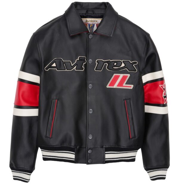 AVIREX LEATHER JACKET CHICAGO USA BLACK