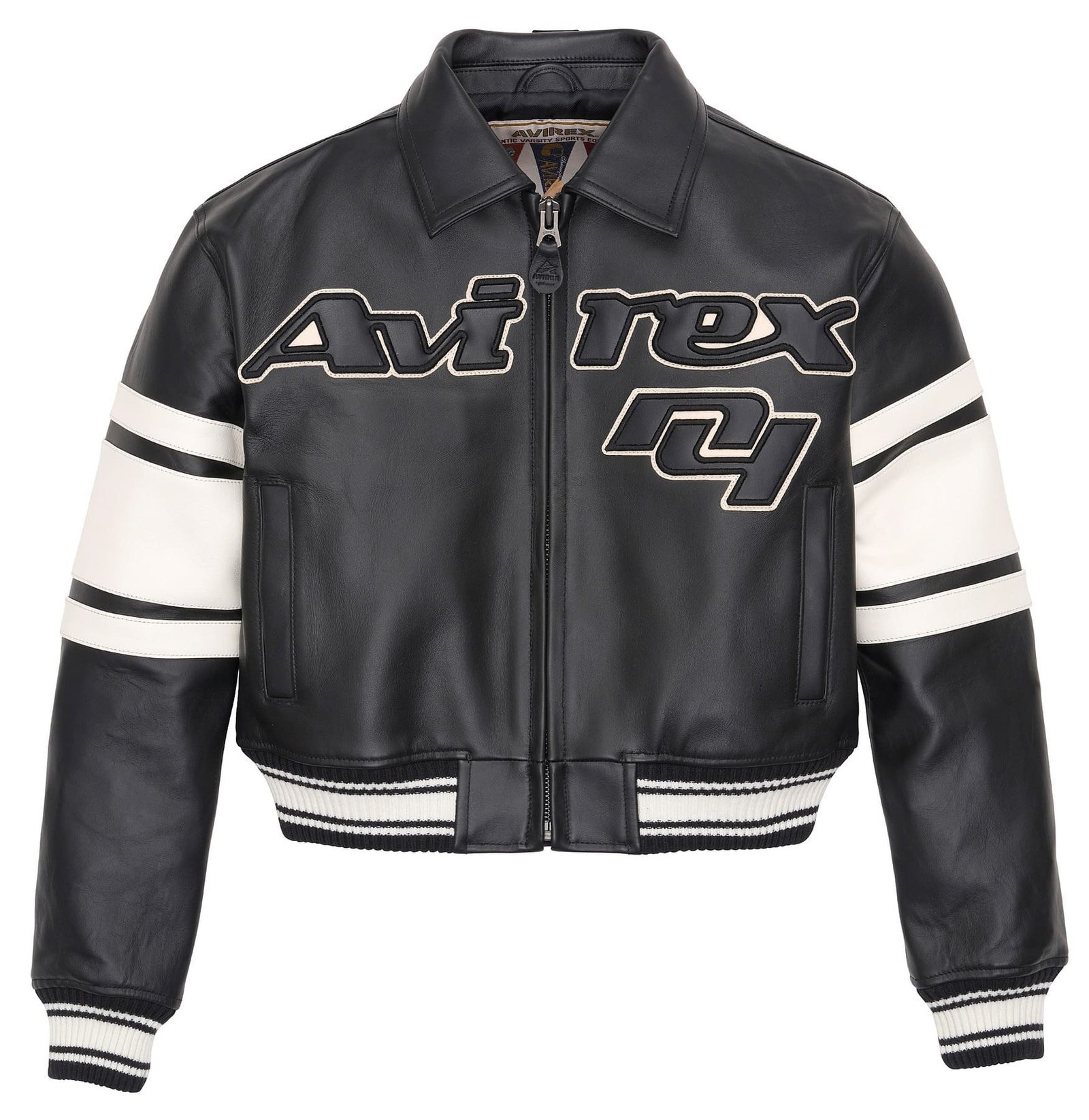 AVIREX CROPPED BLACK ICON LEATHER JACKET