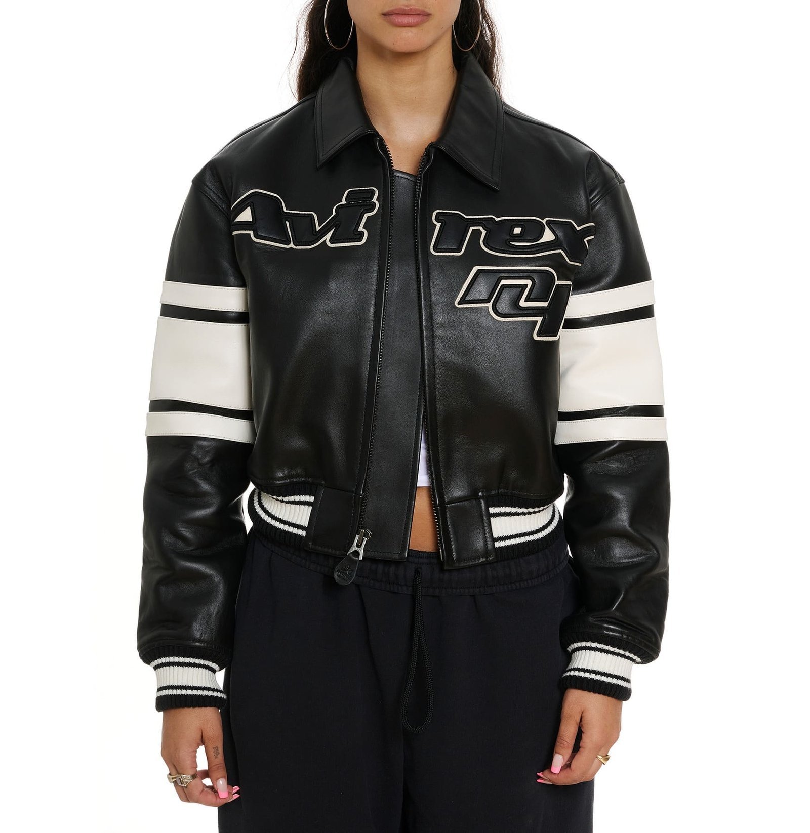 AVIREX CROPPED BLACK ICON LEATHER JACKET - Image 3