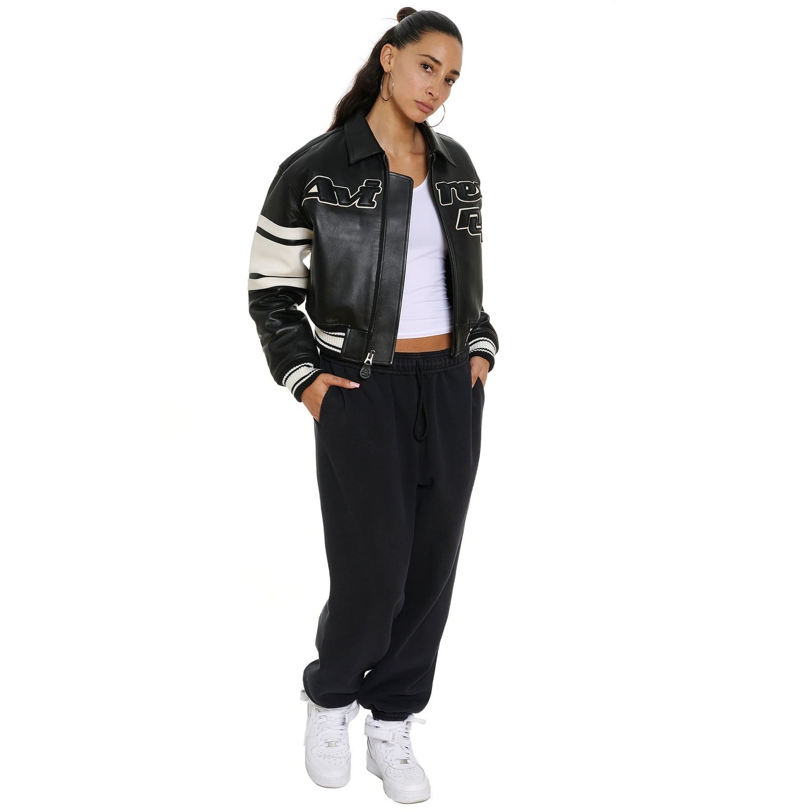 AVIREX CROPPED BLACK ICON LEATHER JACKET - Image 9