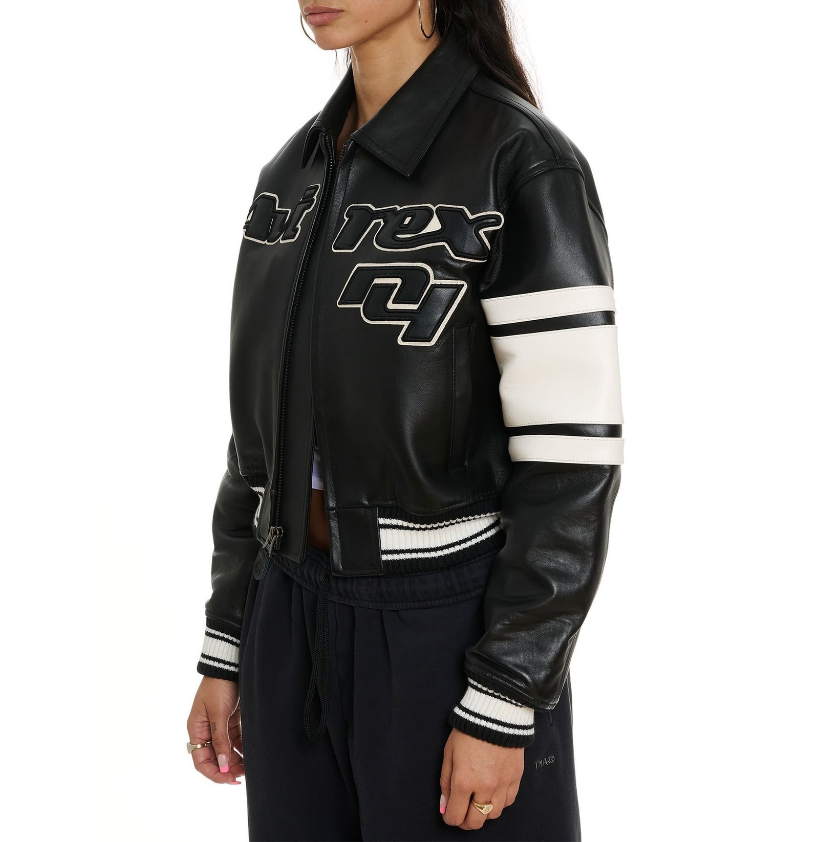 AVIREX CROPPED BLACK ICON LEATHER JACKET - Image 6