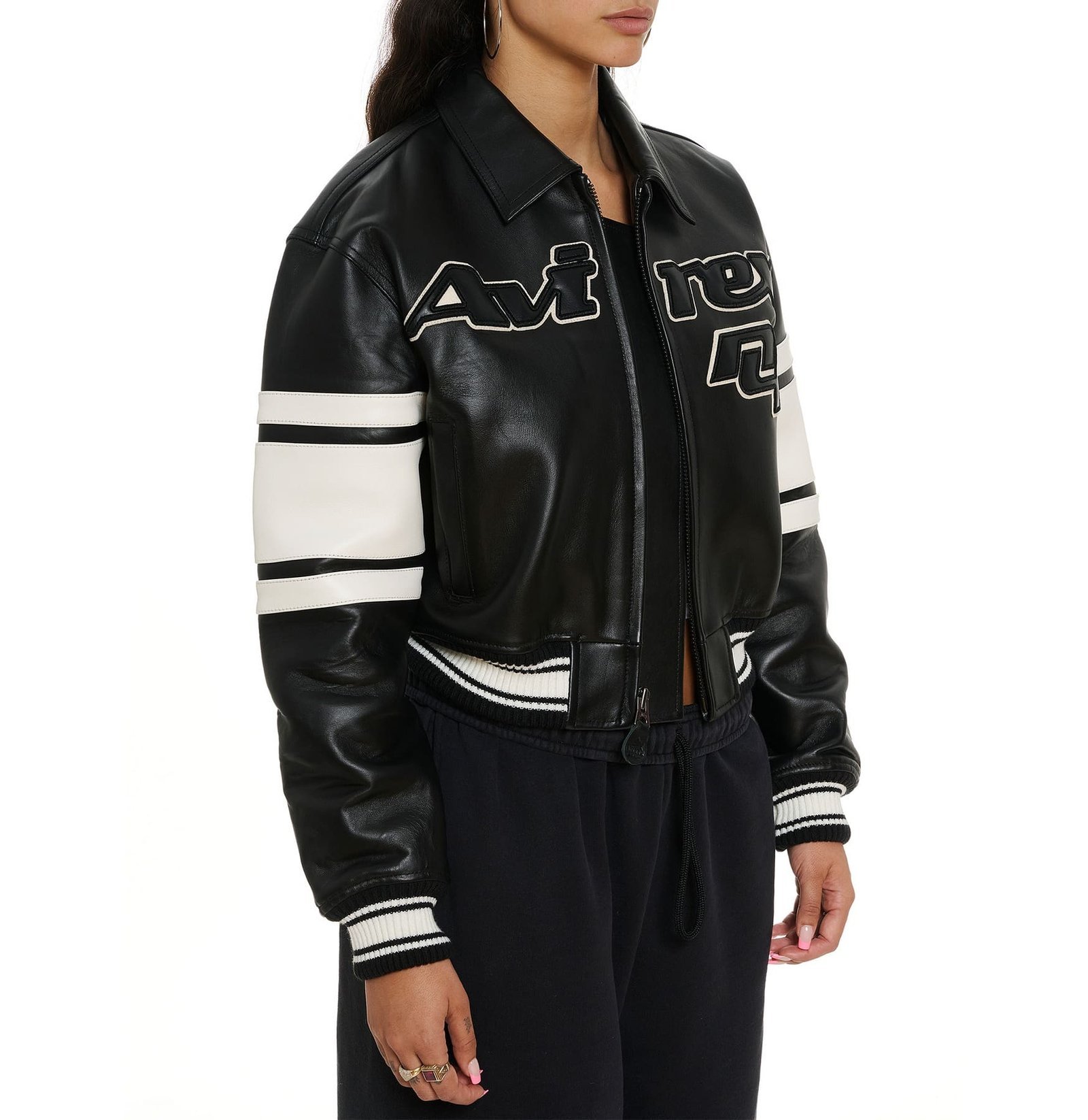 AVIREX CROPPED BLACK ICON LEATHER JACKET - Image 5