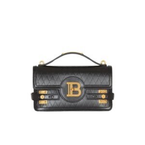 BALMAIN B-BUZZ SHOULDER 24 BAG IN GRID-EMBOSSED CALFSKIN