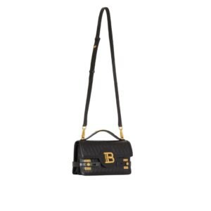 BALMAIN B-BUZZ SHOULDER 24 BAG IN GRID-EMBOSSED CALFSKIN