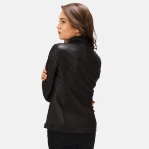 Orient Grain Quilted Black Leather Biker Jacket