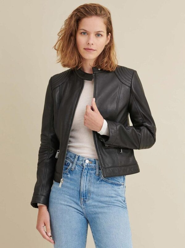 Leather Jacket with Quilted Shoulder - Image 4