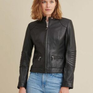 Leather Jacket with Quilted Shoulder