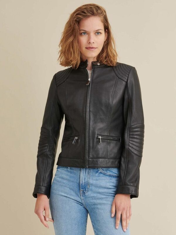 Leather Jacket with Quilted Shoulder