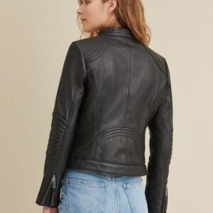 Leather Jacket with Quilted Shoulder