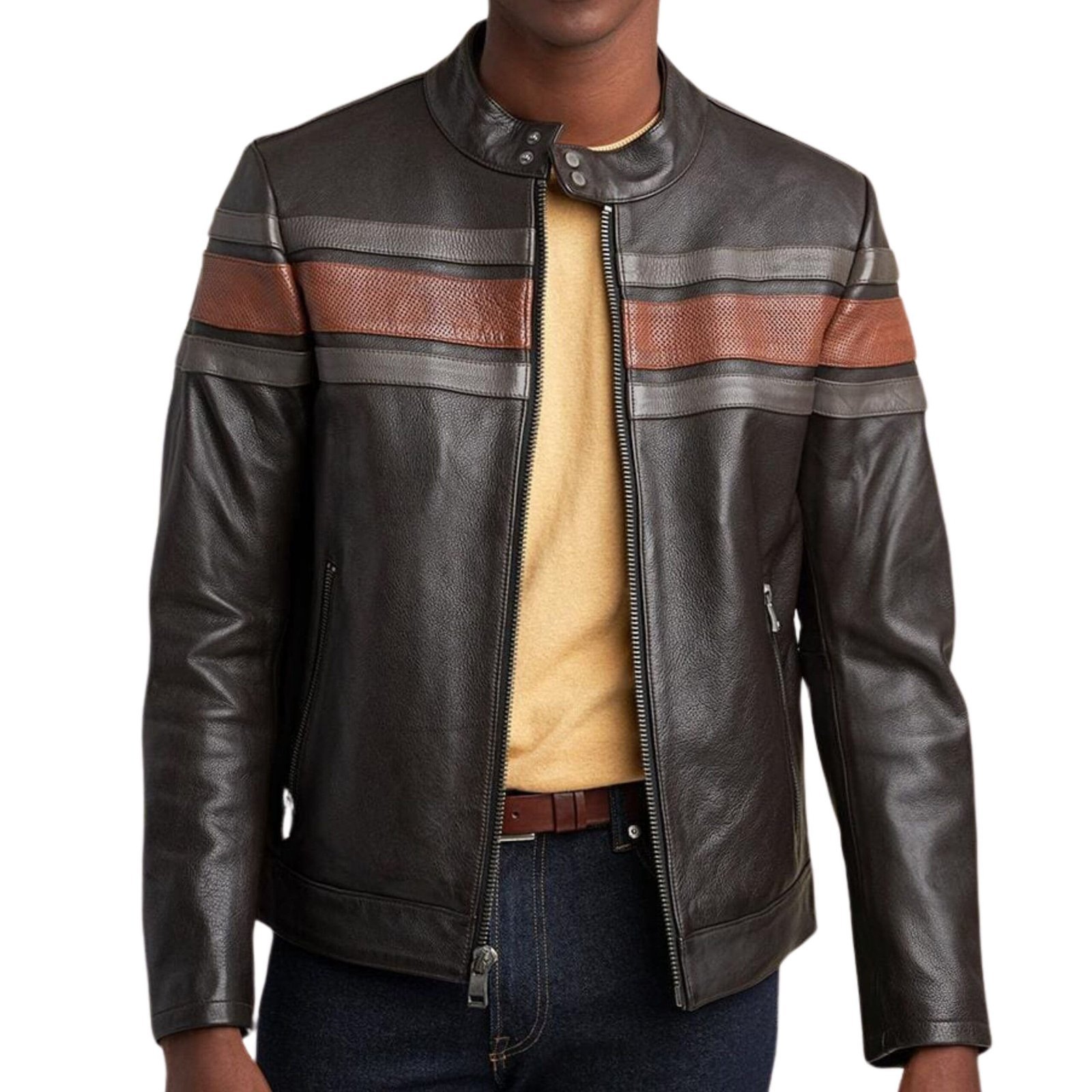DALE RETRO STRIPED LEATHER JACKET - Image 2