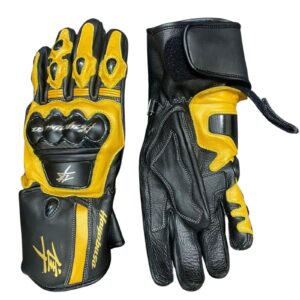 SUZUKI HAYABUSA MOTORBIKE RACING LEATHER GLOVES BLACK & YELLOW