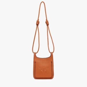 MCM MINI HIMMEL HOBO IN EMBOSSED LOGO LEATHER COGNAC