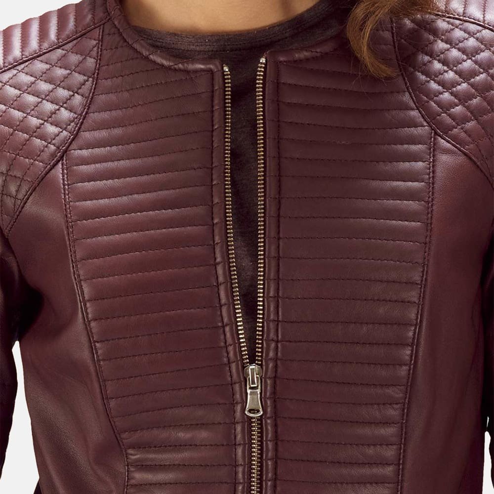 Nexi Quilted Maroon Leather Jacket - Image 5