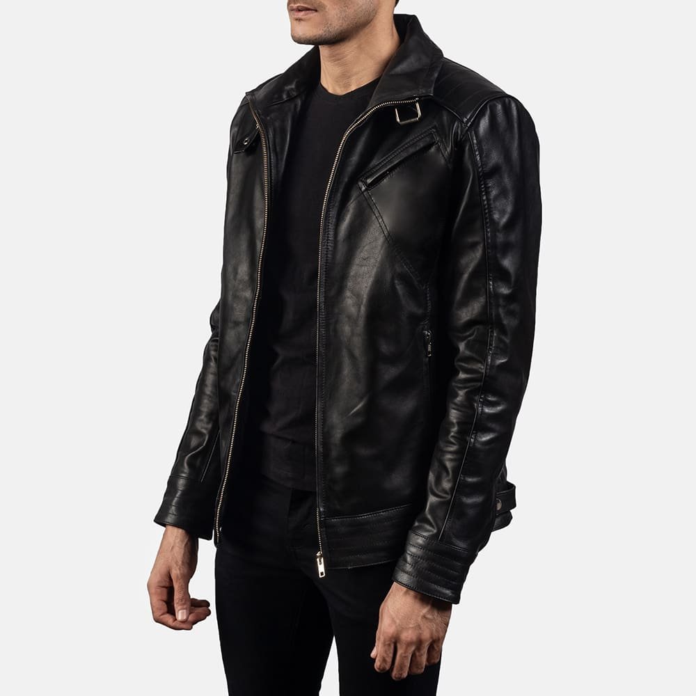 Legacy Black Leather Biker Jacket - Image 4
