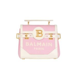BALMAIN B-BUZZ 23 CANVAS AND LEATHER BAG