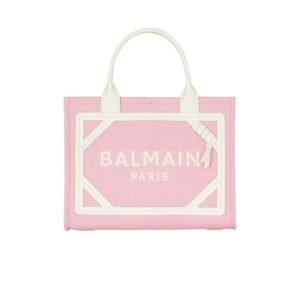 BALMAIN B-ARMY SMALL CANVAS AND LEATHER TOTE BAG