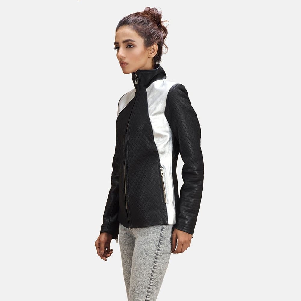 Silver Leather Jacket Women - Image 4