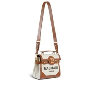 BALMAIN B-BUZZ 22 CANVAS TOP HANDLE BAG WITH LEATHER INSERT