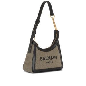 BALMAIN CANVAS B-ARMY HANDBAG WITH LEATHER PANELS