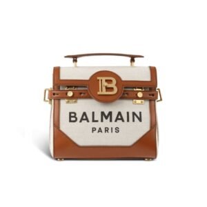 BALMAIN B-ARMY CANVAS CLUTCH BAG WITH LEATHER INSERTS