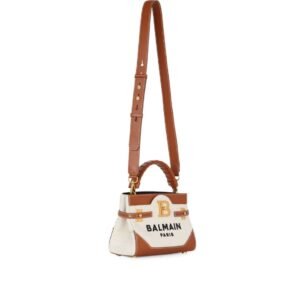 BALMAIN B-BUZZ 22 CANVAS TOP HANDLE BAG WITH LEATHER INSERT