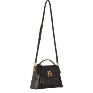 BALMAIN B-BUZZ DYNASTY BAG IN GRID-EMBOSSED CALFSKIN