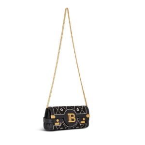BALMAIN B-BUZZ POUCH 23 SATIN AND CRYSTALS CLUTCH