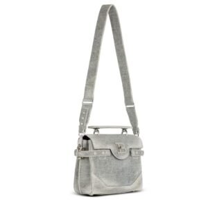 BALMAIN B-BUZZ 23 FADED DENIM BAG