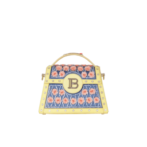 BALMAIN B-BUZZ DYNASTY BAG EMBROIDERED WITH GRID AND ROSES
