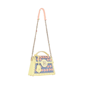 BALMAIN B-BUZZ DYNASTY BAG EMBROIDERED WITH GRID AND ROSES