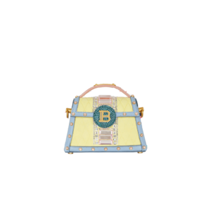 BALMAIN B-BUZZ DYNASTY SMALL SUEDE BAG WITH EMBOSSED GRID MOTIF AND EMBROIDERY