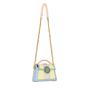 BALMAIN B-BUZZ DYNASTY SMALL SUEDE BAG WITH EMBOSSED GRID MOTIF AND EMBROIDERY