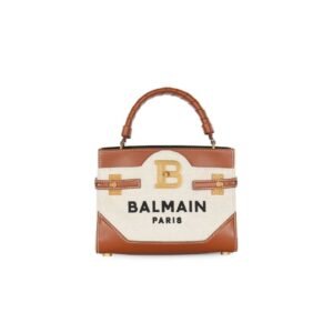 BALMAIN B-BUZZ 22 CANVAS TOP HANDLE BAG WITH LEATHER INSERT