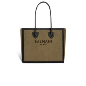 BALMAIN CANVAS B-ARMY 42 TOTE WITH LEATHER PANELS