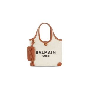 BALMAIN CANVAS AND LEATHER B-ARMY GROCERY BAG
