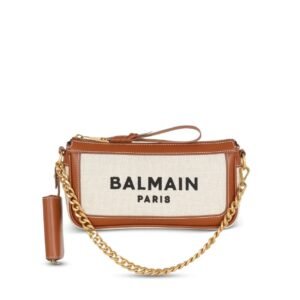 BALMAIN B-ARMY CANVAS CLUTCH BAG WITH LEATHER INSERTS