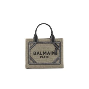 BALMAIN B-ARMY MINI CANVAS SHOPPING BAG WITH LEATHER INSERTS
