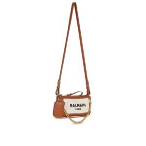 BALMAIN B-ARMY CANVAS CLUTCH BAG WITH LEATHER INSERTS