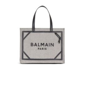 BALMAIN B-ARMY 42 CANVAS AND SMOOTH LEATHER TOTE BAG